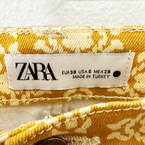 Zara The Dreed Yellow Printed Jeans Women's sz 6 - Picture 6 of 9